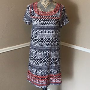 Embroidery Aztec Graphic Print Scoop Shift SSLV